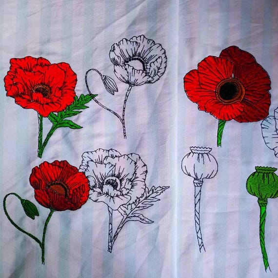 Poppies Machine embroidery designs set - Instant download files