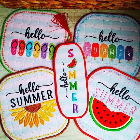 ITH Summer set machine embroidery designs - Coasters and bookmark - Instant download file