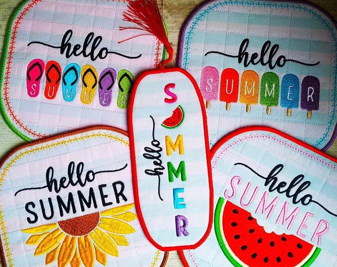 ITH Summer set machine embroidery designs - Coasters and bookmark - Instant download file