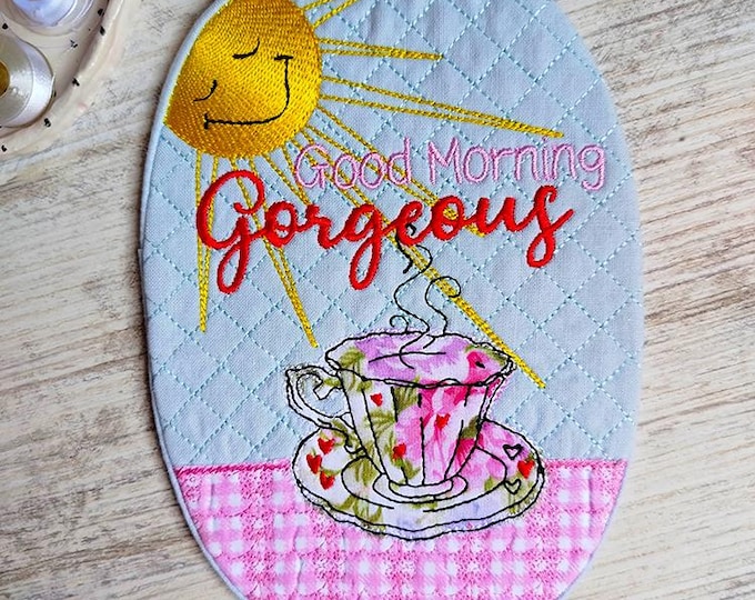 ITH Good morning mugrug Machine embroidery design - Instant download file