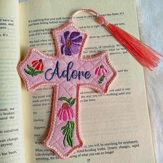 ITH Adore cross bookmark Machine embroidery design - Instant download file
