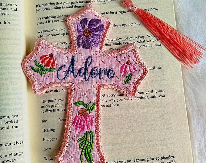 ITH Adore cross bookmark Machine embroidery design - Instant download file