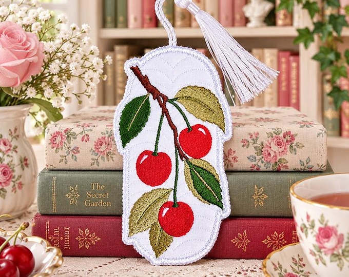 ITH Cherries bookmark Machine embroidery design - Instant download file