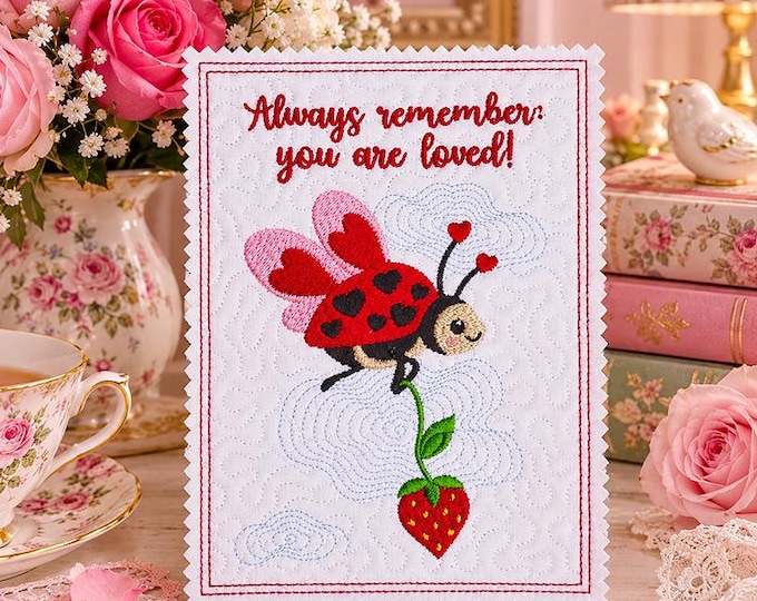 ITH You are loved lovebug card Machine embroidery design - Instant download file