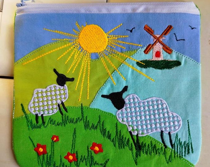 ITH Serene sheep field purse Machine embroidery design - Instant download file