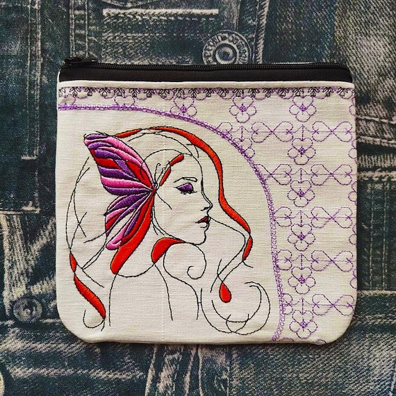 ITH Girl with butterfly purse Machine embroidery design - Instant download file