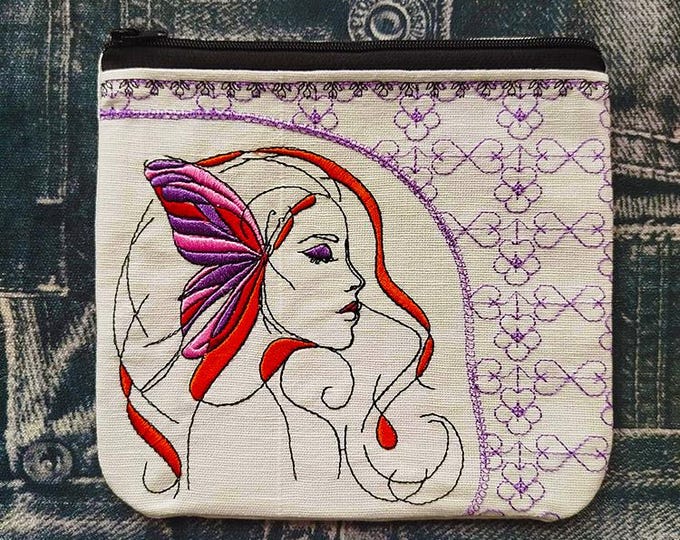 ITH Girl with butterfly purse Machine embroidery design - Instant download file