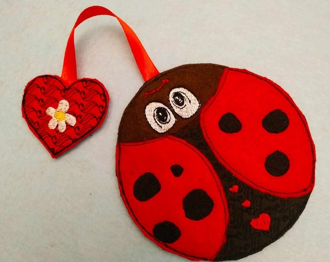 ITH Ladybug felt bookmark Machine embroidery design - Instant download file