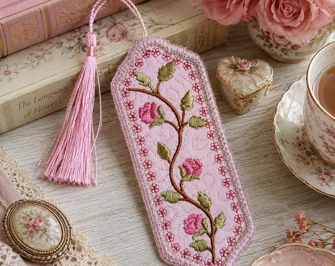 ITH Pink Floral bookmark Machine embroidery design - Instant download file