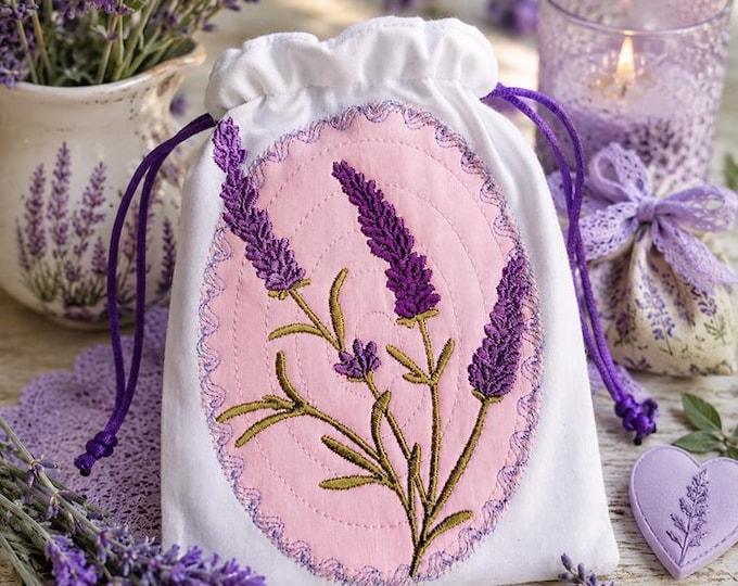 ITH Lavender drawstring bag Machine embroidery design - Instant download file