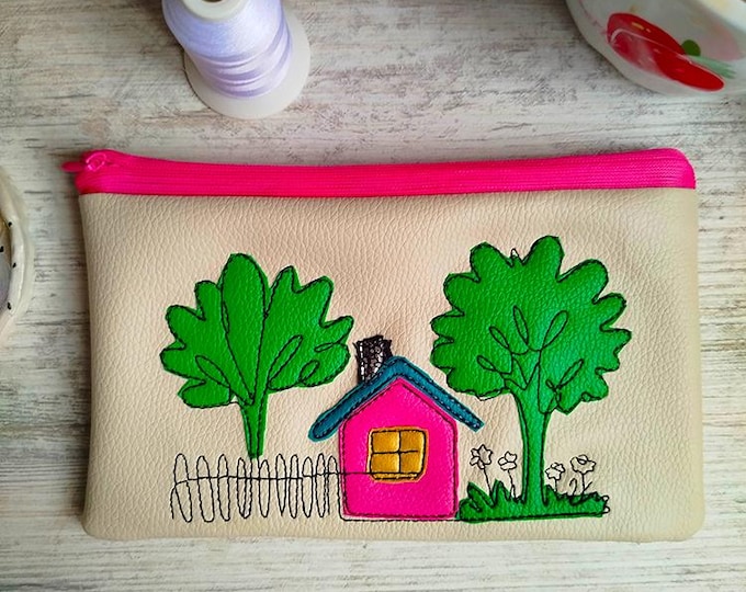 ITH Cozy house pencil case Machine embroidery design - Instant download file