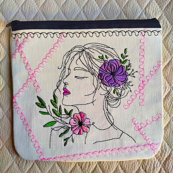 ITH Floral lady purse Machine embroidery design - Instant download file
