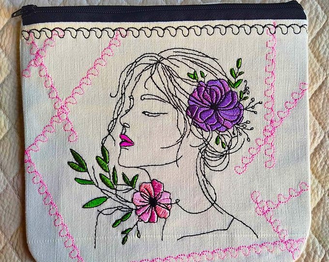 ITH Floral lady purse Machine embroidery design - Instant download file
