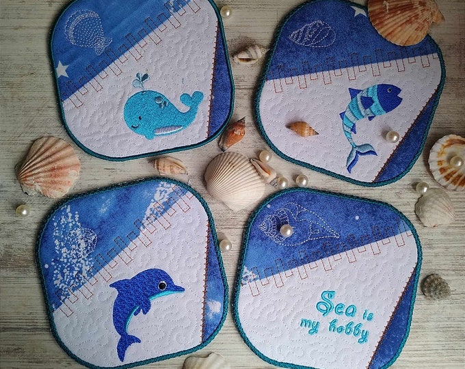 ITH Navy coasters Machine embroidery designs - Instant download files