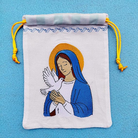 ITH Virgin Mary drawstring bag Machine embroidery design - Instant download file