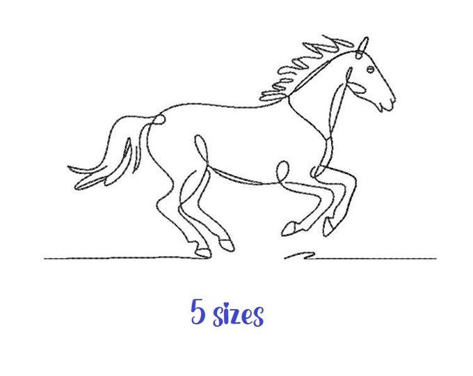 Horse line art Machine embroidery design - 5 sizes - Instant download file