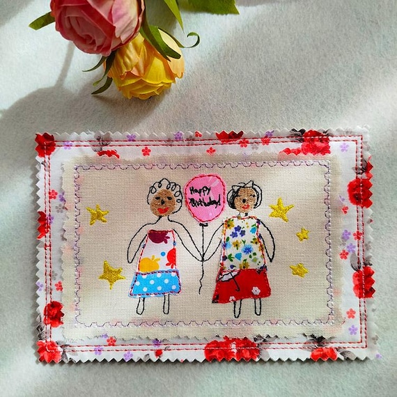 Ith Handdrawn Friends birthday card - machine embroidery design - Instant download file