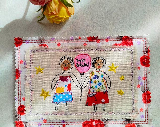 Ith Handdrawn Friends birthday card - machine embroidery design - Instant download file