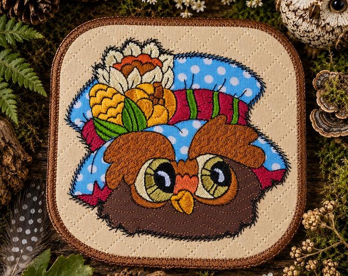 ITH Fall owl coaster 2 Machine embroidery design - Instant download file