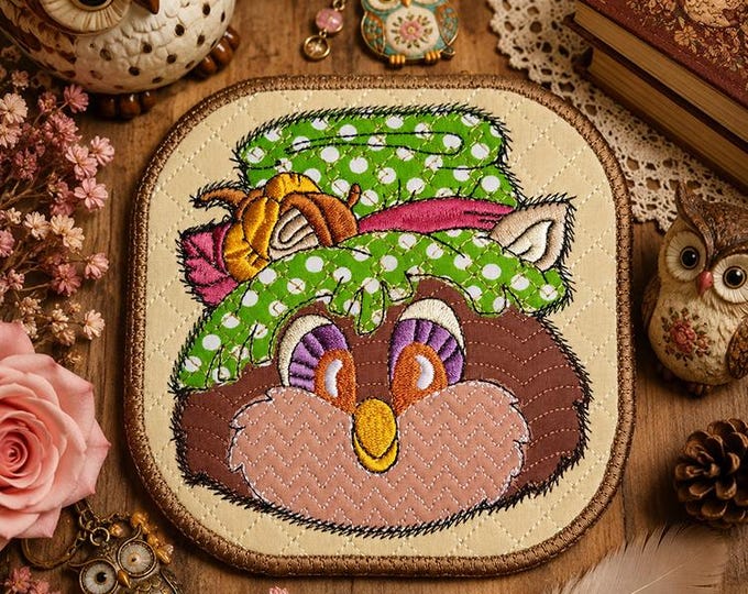 ITH Fall owl coaster 1 Machine embroidery design - instant download file