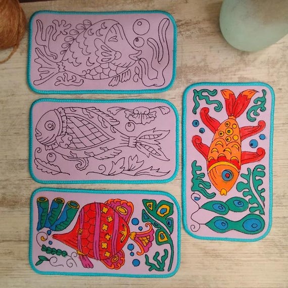 ITH Fish coloring coasters Machine embroidery designs - Instant download files