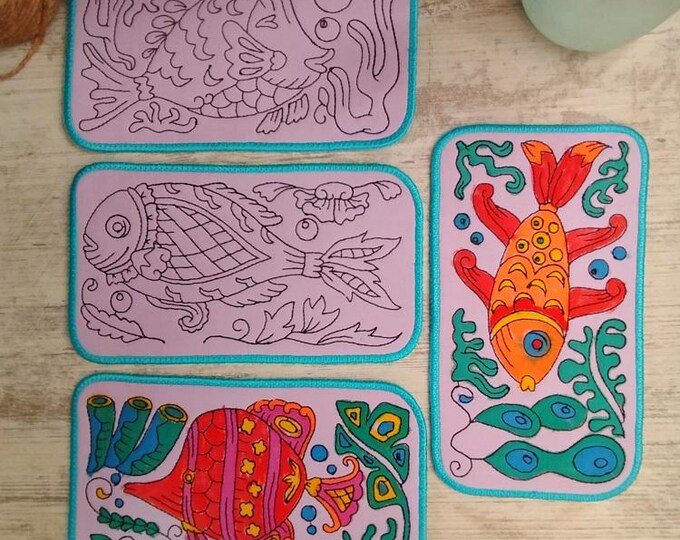 ITH Fish coloring coasters Machine embroidery designs - Instant download files