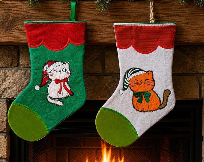 ITH Kitty stockings 8x11 Machine embroidery designs - Instant download file