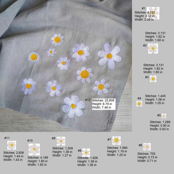 All kind of daises Machine embroidery set - Instant download files