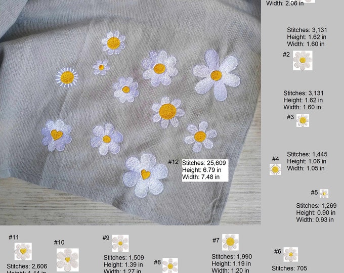All kind of daises Machine embroidery set - Instant download files
