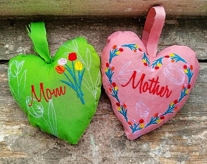 ITH Mom heart ornaments with tulips Machine embroidery designs - Instant download file