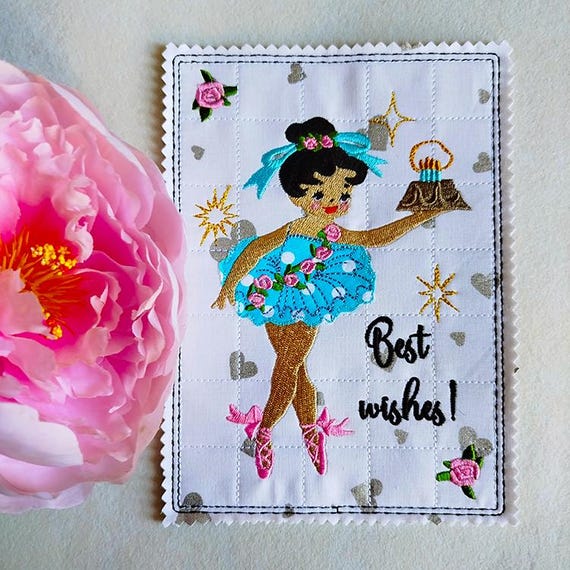ITH Ballerina vintage card Machine embroidery design - Instant download file