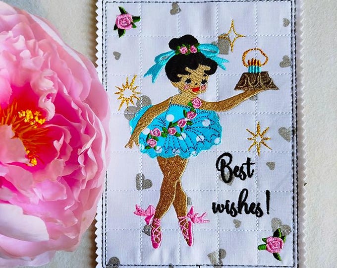 ITH Ballerina vintage card Machine embroidery design - Instant download file