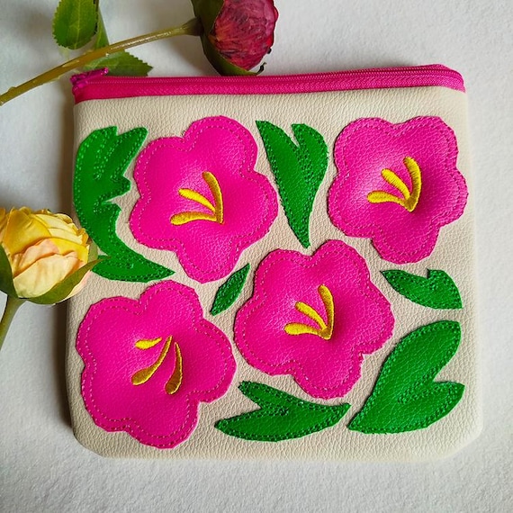 ITH Leather floral purse 8x8 - machine embroidery design - Instant download file
