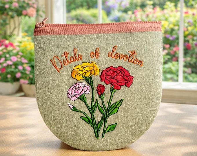 ITH Carnation petals of devotion purse Machine embroidery design - Instant download file