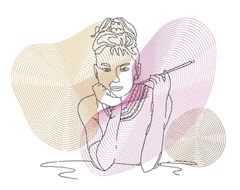 Large Audrey Machine embroidery design - Instant download file