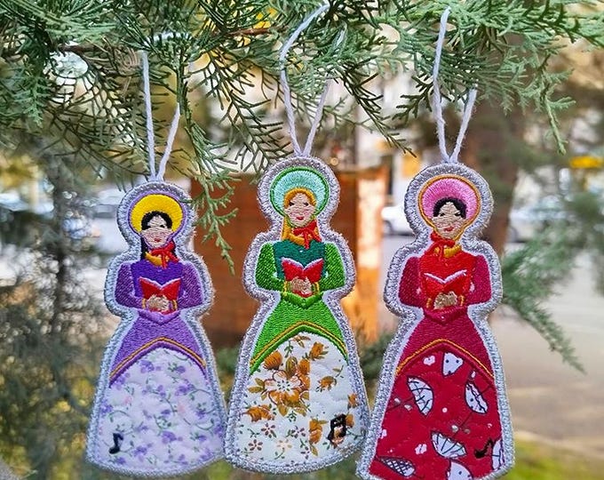 ITH Caroler ladies - ALL in one hooping - machine embroidery designs - Instant download file