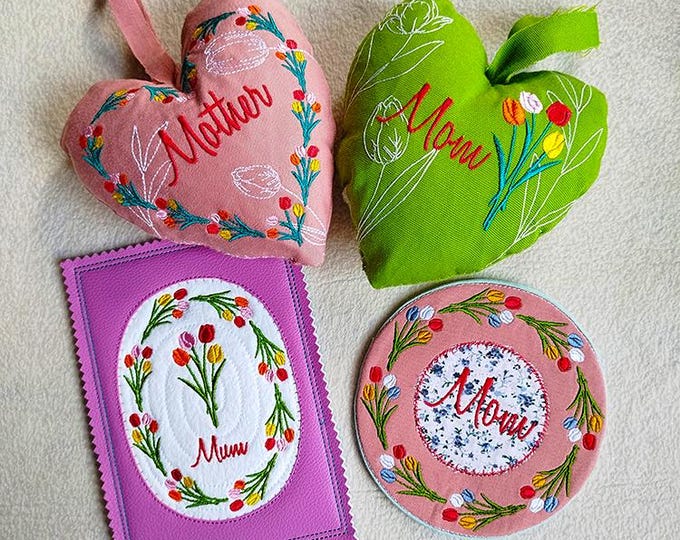 ITH Mothers day tulips bundle Machine embroidery designs - Instant download file