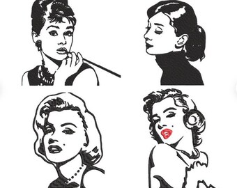 Larger size actresses Set of four designs - Machine embroidery instant download file