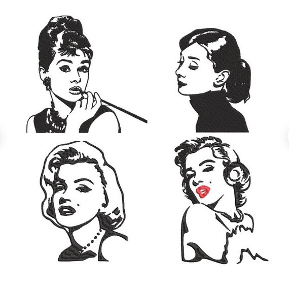 Larger size actresses Set of four designs - Machine embroidery instant download file