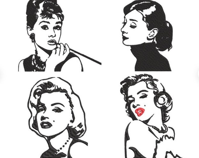 Larger size actresses Set of four designs - Machine embroidery instant download file