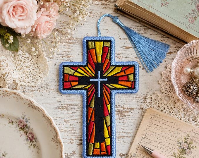 ITH Symbol of love Cross bookmark Machine embroidery design - Instant download file