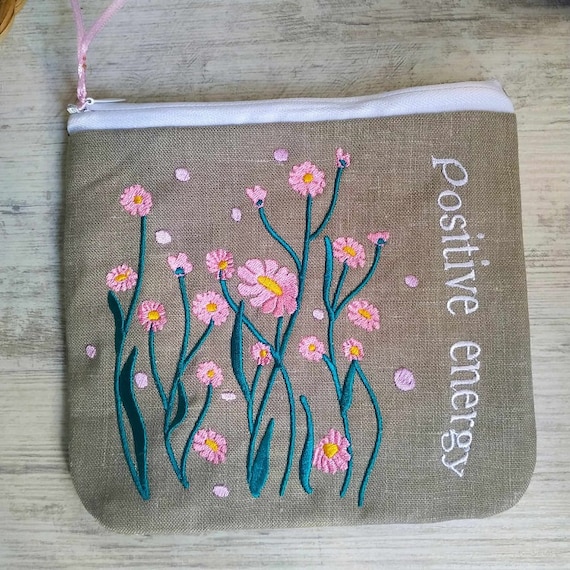 ITH Positive energy Fully lined Purse Machine embroidery design - Instant download file