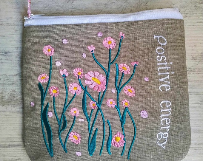 ITH Positive energy Fully lined Purse Machine embroidery design - Instant download file