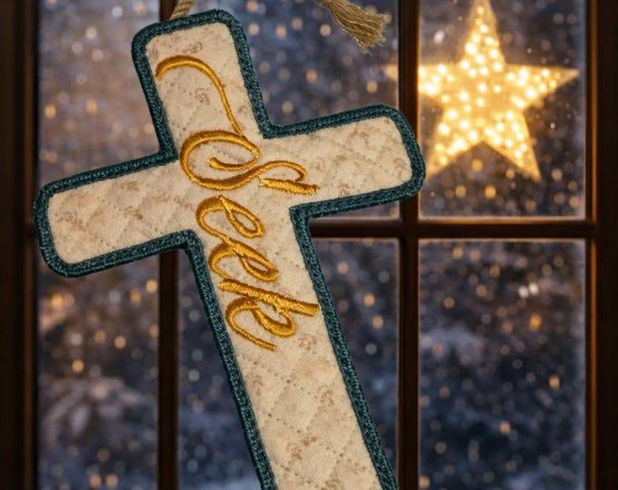 ITH Seek cross bookmark Machine embroidery design - Instant download file