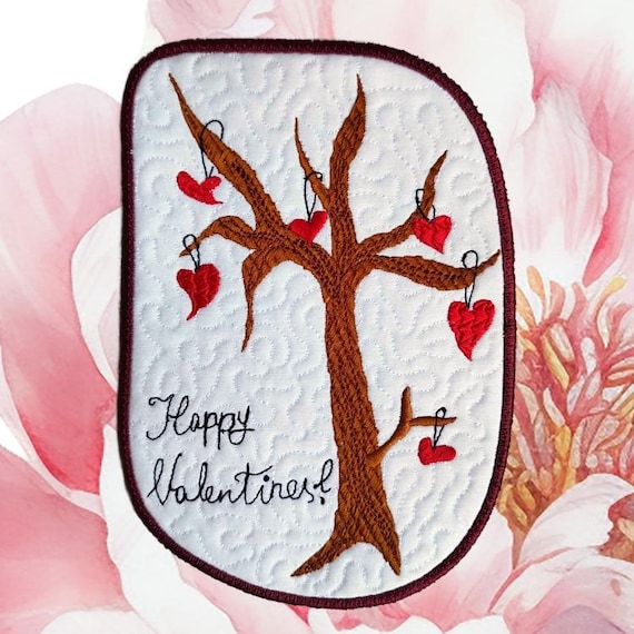 ITH Happy Valentines coaster Machine embroidery design - Instant download file
