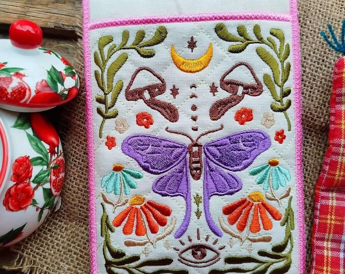 ITH Butterfly potholder Machine embroidery design - Instant download file