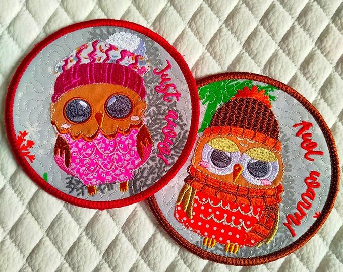 ITH Warm owls coasters Machine embroidery designs - Instant download files