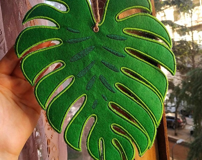 ITH Monstera deco Machine embroidery design (ornament OR coaster) - Instant download file