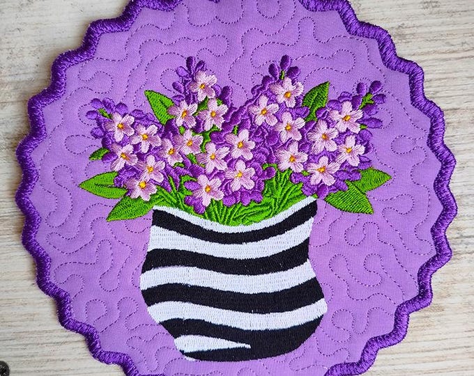ITH Lilacs coaster Machine embroidery design - Instant download file