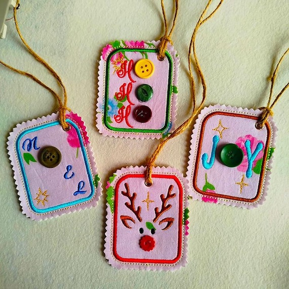 ITH Christmas tags with buttons Machine embroidery design - Instant download file